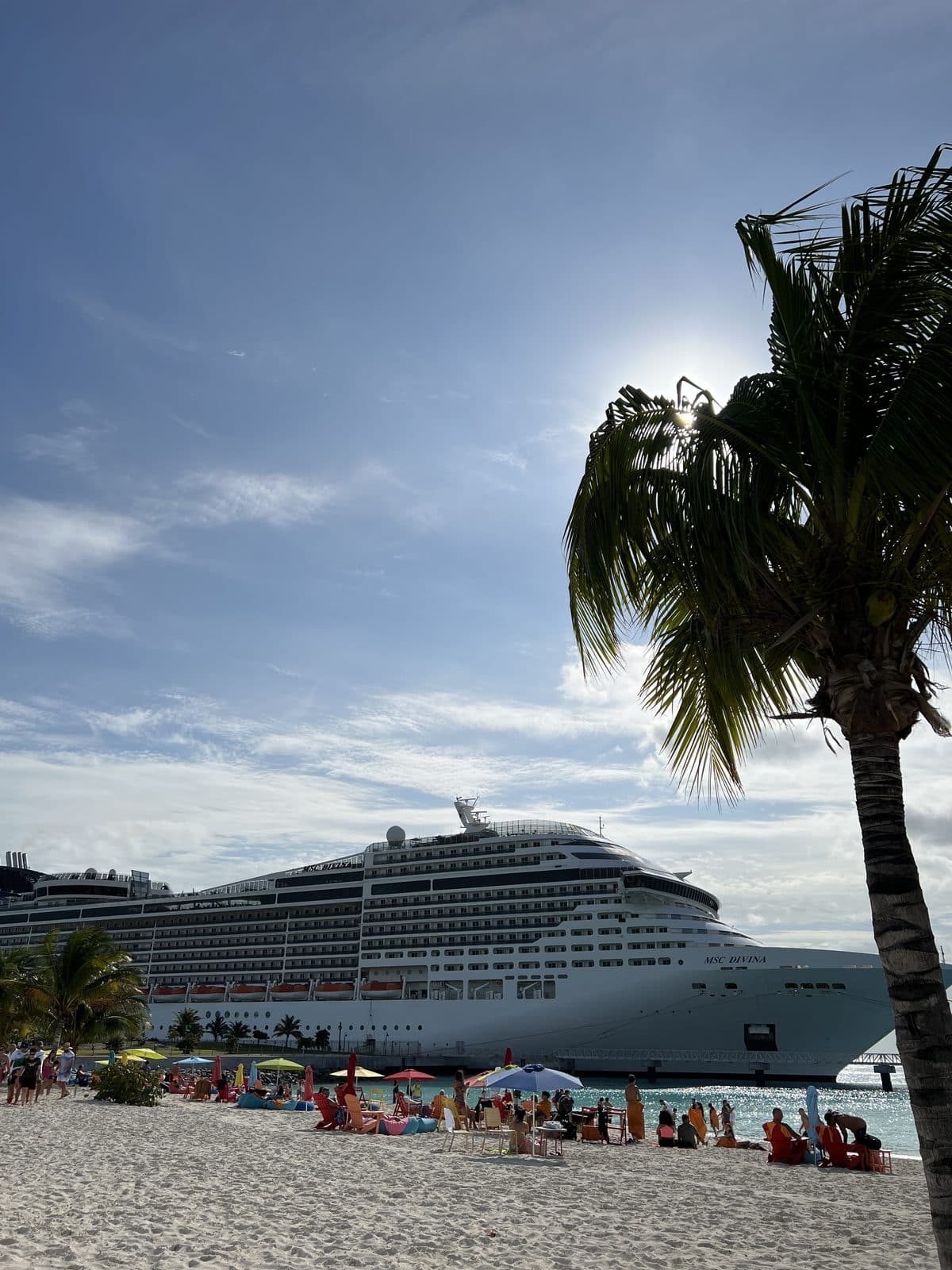 MSC Divina at the Ocean Cay anchorage, portrait frame