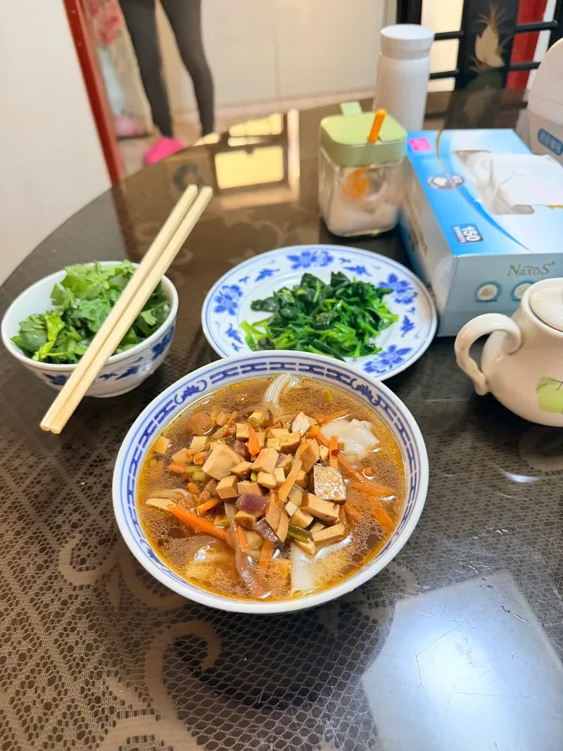 Home-style soup noodles with tofu and carrot