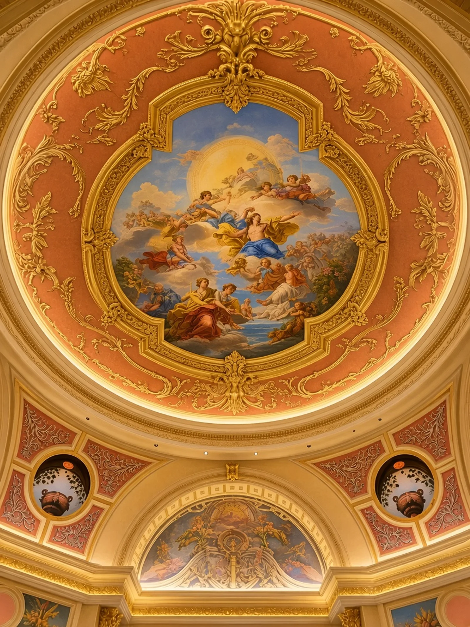 Armilar dorado bajo la cúpula del vestíbulo de The Venetian