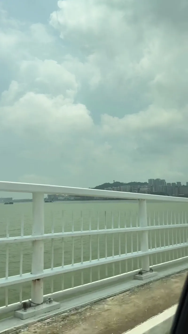 Hong Kong–Zhuhai–Macao Bridge and sea from the bus window